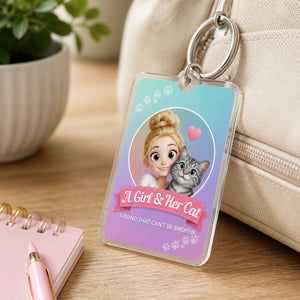 A Girl & Her Cat – Photo Portrait Acrylic Tag Keychain - Personalized Acrylic Tag Keychain 97bc51ea-2555-4bb9-bfd9-7e0e71ee620d.jpg
