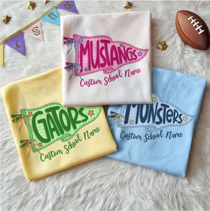 Custom School Spirit Flag Mascot Shirt, Personalized Coquette Bow Pennant Tee, Gingham School Spirit Game Day Shirt, Cute Team Spirit Gift 981296f3-cdf3-4e25-877f-3e2805026760-2.jpg
