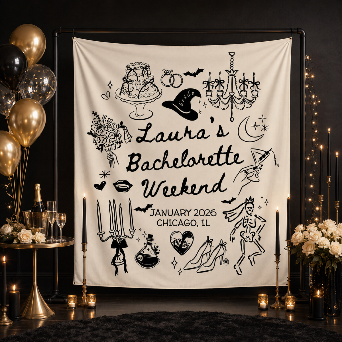 Personalized Witchy Bachelorette Party Decor, Custom Location Bachelorette Weekend Tapestry, Salem Bachelorette, Halloween Bridal Merch 9819d94a-d7a9-42df-89cc-e936c506b3b4-banner-1.png
