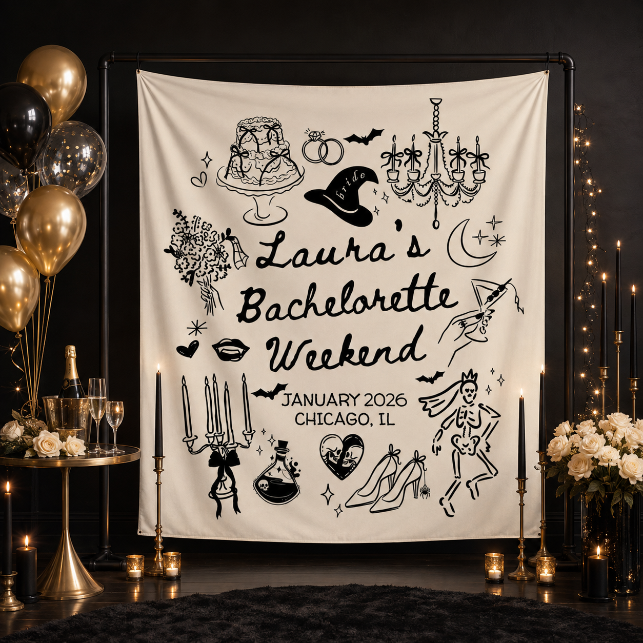 Personalized Witchy Bachelorette Party Decor, Custom Location Bachelorette Weekend Tapestry, Salem Bachelorette, Halloween Bridal Merch 9819d94a-d7a9-42df-89cc-e936c506b3b4-banner-1.png