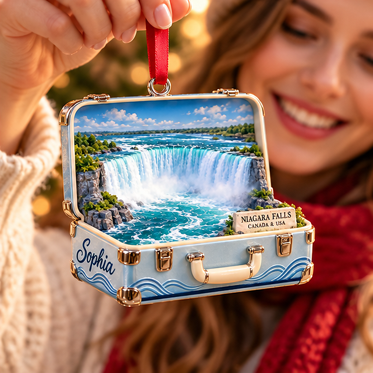 Personalized Niagara Falls 3D Suitcase Christmas Ornament, Custom Name Canada USA Travel Keepsake, Niagara Falls Vacation Souvenir Gift 984a13b2-7849-4a2b-b13f-1783d3497bb4-niagara_falls_04_happy_recipient_1200.png