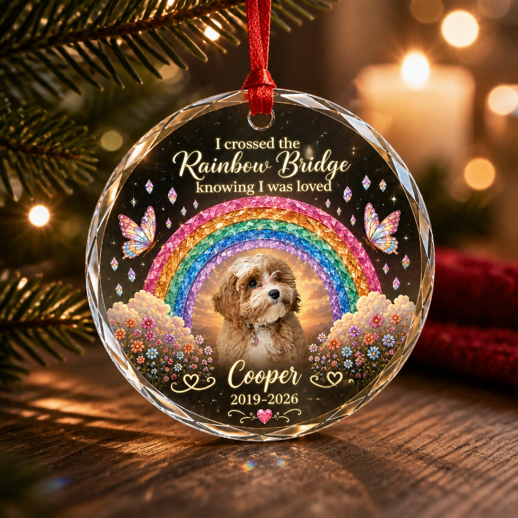 Rainbow Bridge Pet Memorial Crystal Ornament – Photo, Name & Years - Personalized Crystal Ornament 985cbde1-956a-4984-917c-604019e5accb.jpg