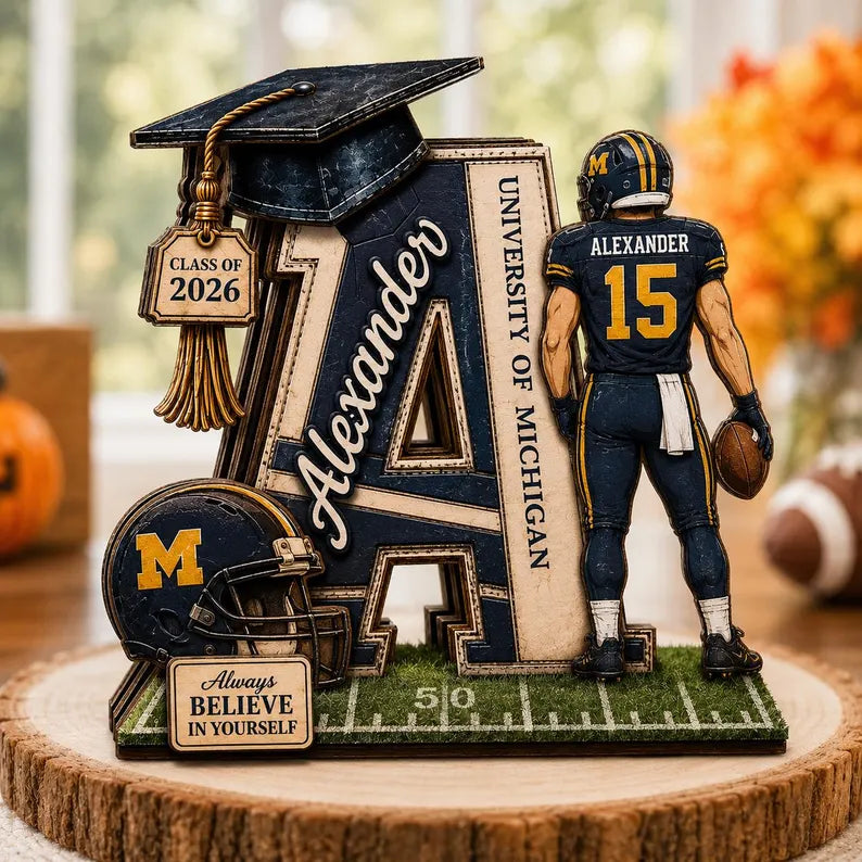 2D PRINTED Personalized Football Graduation Wooden Block, Custom Initial Letter Name, Class of 2026 Senior Gift, College Football Player 985d19e6-7f45-4ca3-856f-e543664ec165-rtth-1-.webp