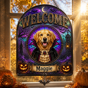 Halloween Pet Vampire Welcome Garden Flag - Personalized 1 Layered Suncatcher with Charm 98745f29-10e8-41d6-8952-002ab07749b3.png