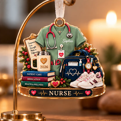 Personalized Nurse Christmas Ornament – Custom Name & Year, Nurse Scrubs & Stethoscope Ornament, RN Appreciation Gift, Nursing Christmas Gift for Her 98759d8a-e6b7-4737-afd1-fbc34d21756a-04_Nurse_Sage_Green_Display.jpg