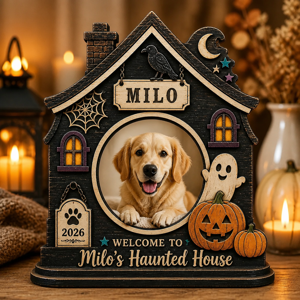 Personalized Halloween Pet Haunted House Photo Stand - Personalized Wooden custom shape Standing 2 layer (5mm) 988dc1b8-16ce-4fe2-8826-19047f93454e.png