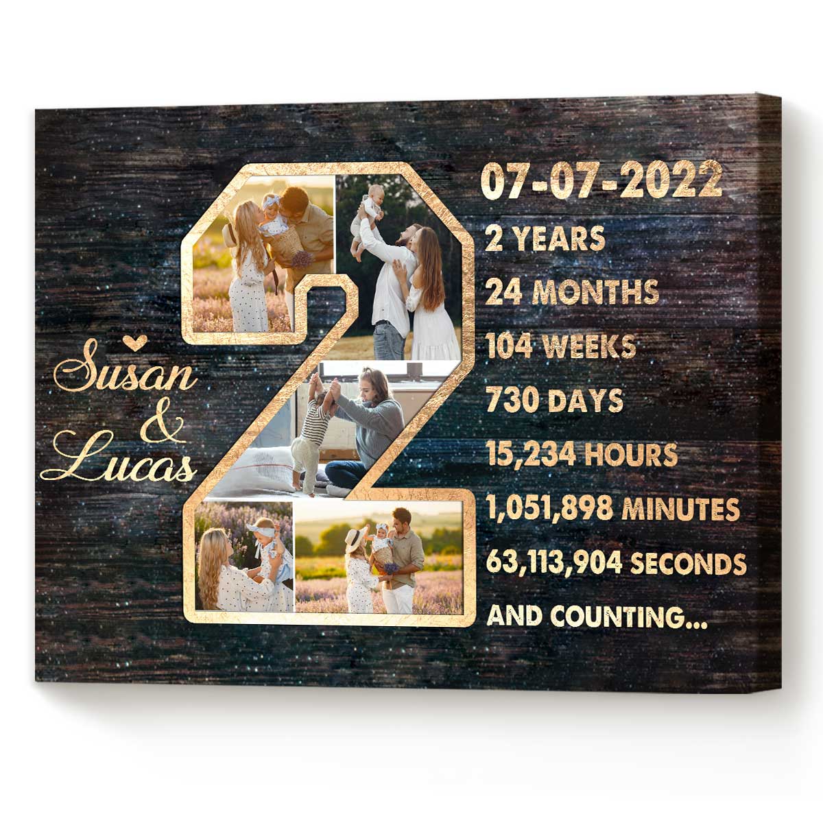 2 Year Anniversary Gift for Girlfriend, Personalized 2 Year Anniversary Photo Collage Canvas, Second Anniversary Collage