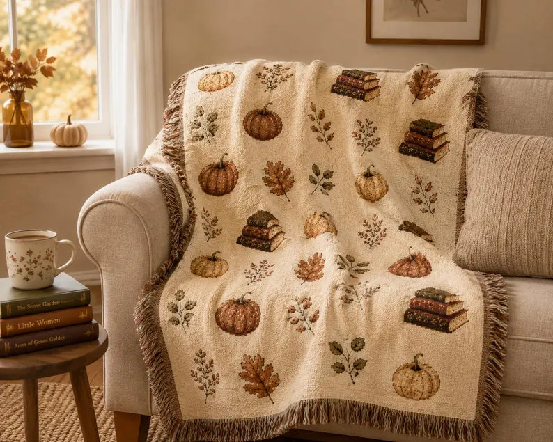 Fall Pumpkin & Books Woven Blanket | Autumn Book Blanket | Cozy Book Lover Gift 98a0bdc0-6223-4c97-9fa7-7b67d05aeea3-FDGDF-9-.webp