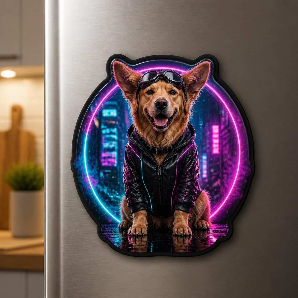 Cyberpunk Pet Portrait Fridge Magnet - Personalized Custom Shape Fridge Magnet 98a2f9d1-fd10-4116-827c-2927ccad491e.png