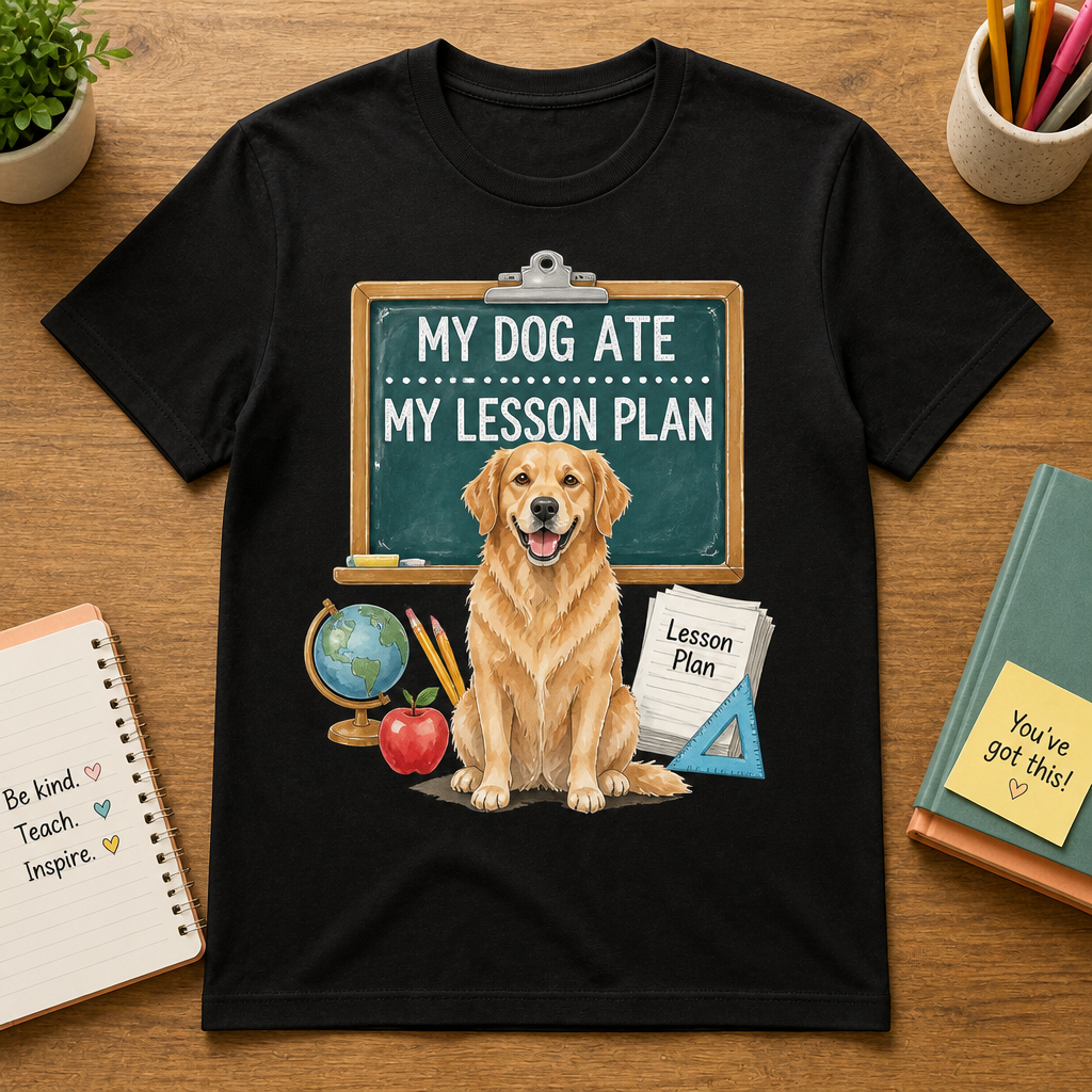 My Dog Ate My Lesson Plan — Custom Pet Portrait Teacher Tee - Personalized T-shirt 98eb31dd-d41e-4769-83f7-dee762f9cced.png