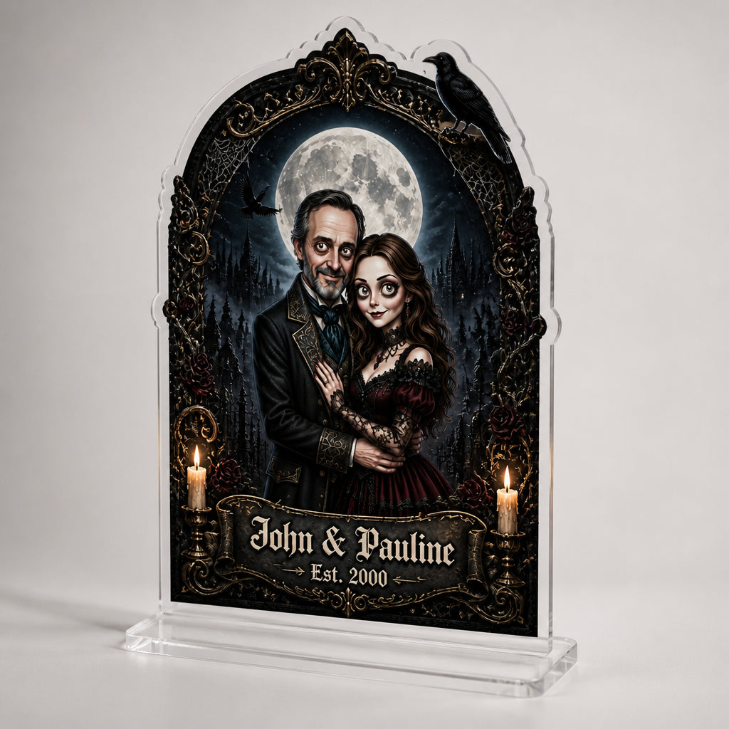 Gothic Couple Portrait Standing Acrylic Plaque — Custom Photo, Names & Est. Year - Personalized Acrylic Custom shape Standing 1 layer (FS) 9921fec5-41cc-4236-a75d-54a0bc8e751b.jpg