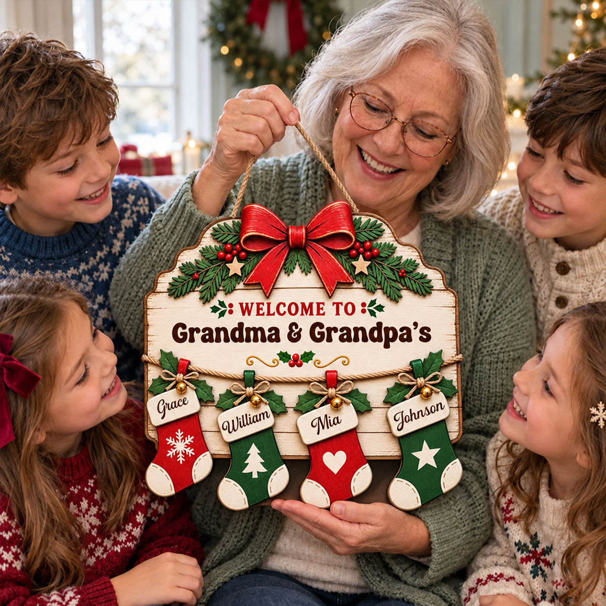 Merry Christmas Family Stockings 2D Flat Printed - Personalized Wood Sign - Christmas Decor For Family, Grandparents, Decor Gift 9933fa43-3c83-4c51-9b66-e16ebbc36ff2-2.jpg
