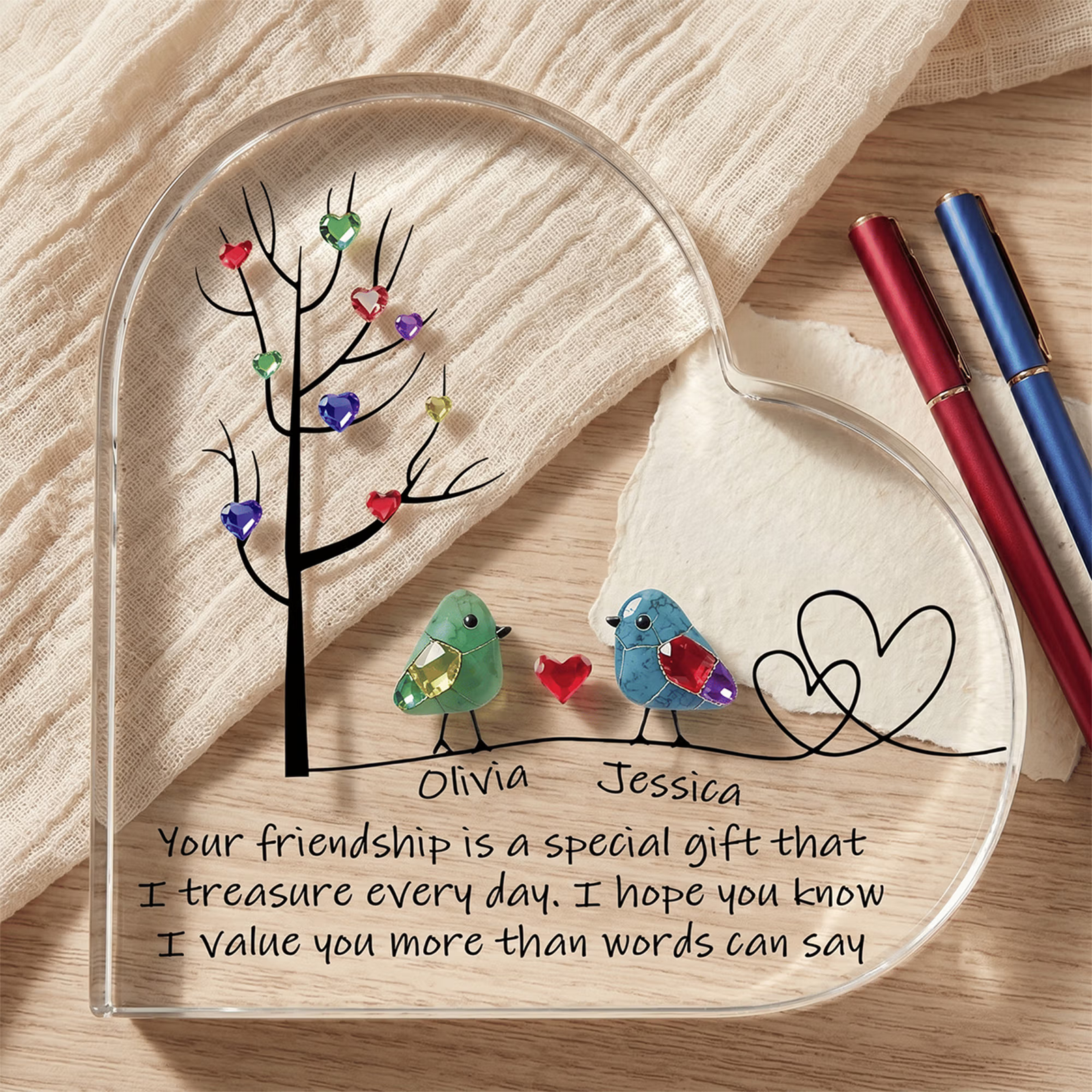 Personalised Sea Glass Pattern Birds Tree of Life Heart-Shaped Acrylic Plaque with Names Desk Decor Birthday Gift for Sisters Friends Bestie 994bab38-9b2f-4090-957a-9bf351487243-banner-1.png