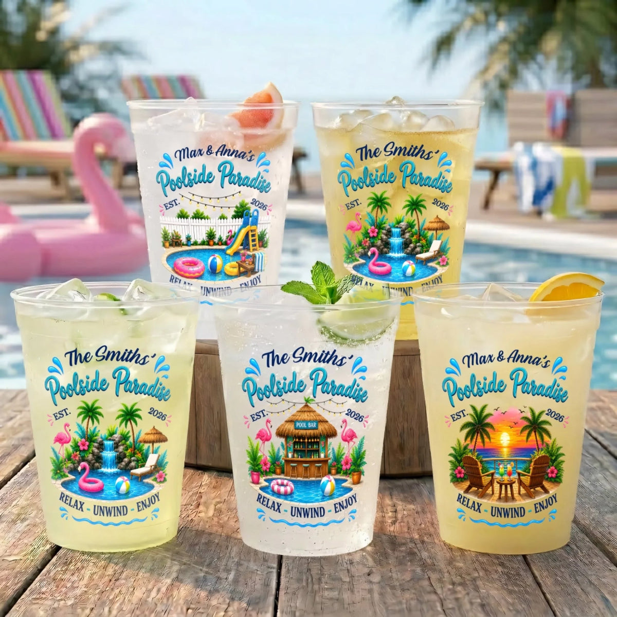 Poolside Paradise Relax Unwind Enjoy - Personalized Plastic Frosted Cup - Poolside Drinking Accessory, Summer Gift For Family 994c3862-d459-4f6a-b93a-a60f7bcf89b4-2.jpg