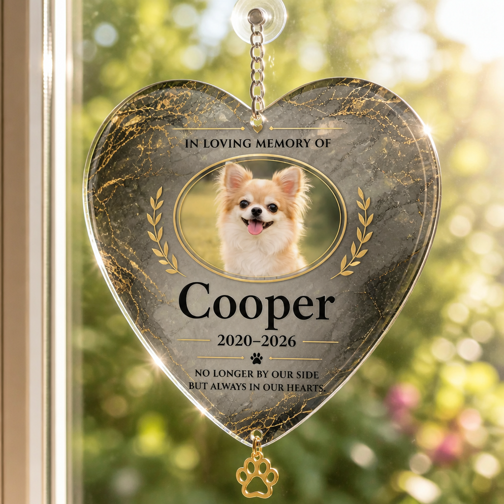 Pet Memorial Heart Stone – Photo, Name & Years (Granite Laurel) - Personalized 1 Layered Suncatcher with Charm 995b7ec5-441d-44a3-8273-8c5064cdf2d7.png