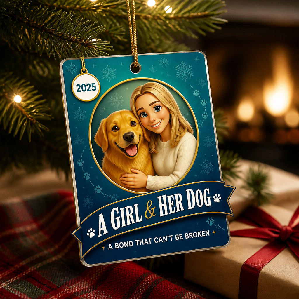 A Girl & Her Dog – Cartoon Photo Aluminum Ornament - Personalized Aluminum Ornament 998e92de-117f-48c3-82d1-6a9ed77d1a2d.jpg