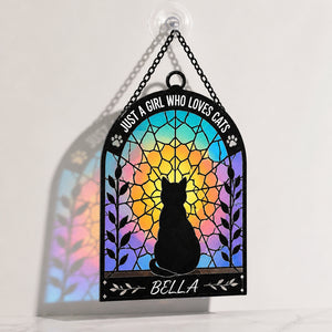 Just A Girl Who Loves Cats — Stained-Glass Cat Suncatcher (Name) - Personalized Suncatcher Ornament 999b0734-9f0a-4749-be47-acdfdbe10d3e.jpg