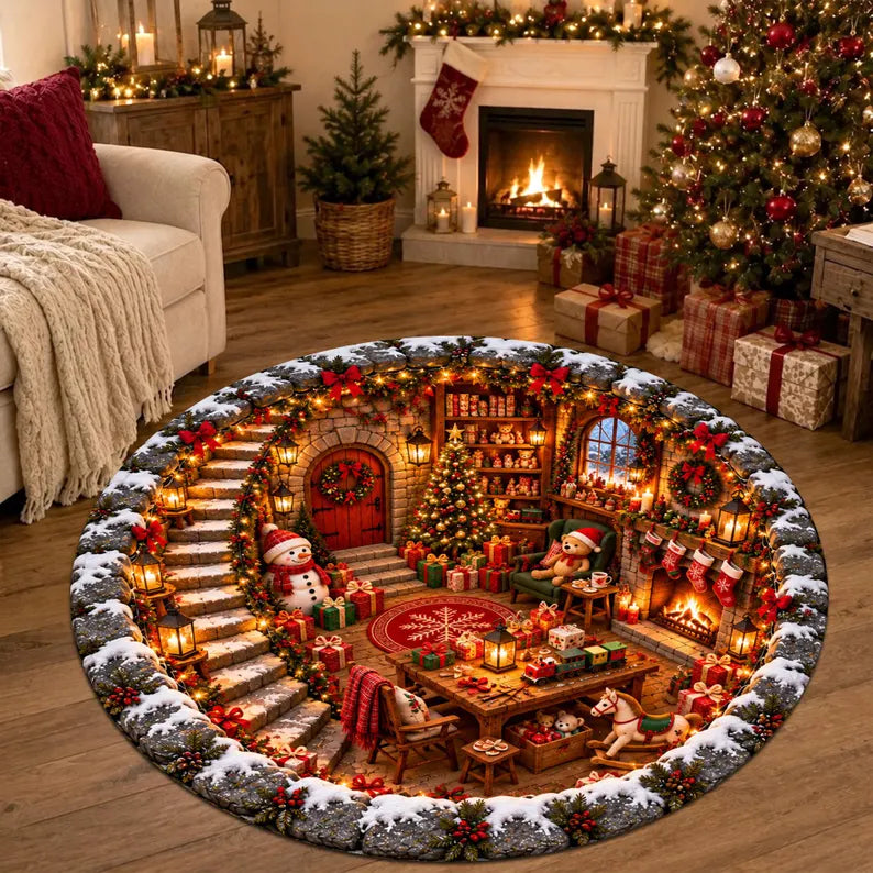 3D Illusion Christmas Rug, Santa Village North Pole Round Rug, Snowman Christmas Floor Decor, Winter Holiday Area Rug, Xmas Home Decor 99a14c17-f679-445b-8d89-99f3195f4e33-dfgdfggf-3-.webp
