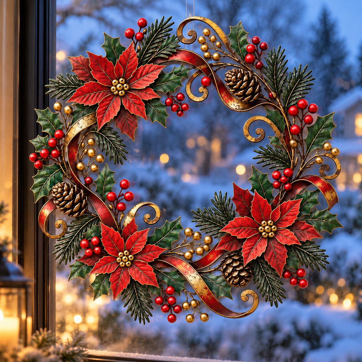 Christmas Poinsettia Metal Wreath, Holiday Door Decor With Holly, Pine Cones, Red Berries And Gold Ribbon 99c9eb62-3c0e-4eaf-9145-05d52d37cfb5-312f5059-6801-4d2b-80f1-c679c9a605c5.png