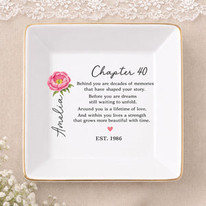 40th Birthday Gift For Women, Custom Birth Flower Ring Dish, Personalized Jewelry Dish, 40th Mom Gift Aunt Gift