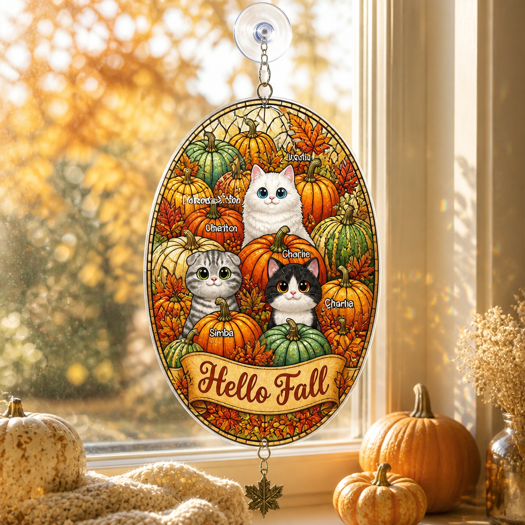 Hello Fall Custom Cat Portrait Garden Flag - Personalized 1 Layered Suncatcher with Charm 99ed83c9-c572-4e4d-8f99-06b9a162bfc1.png