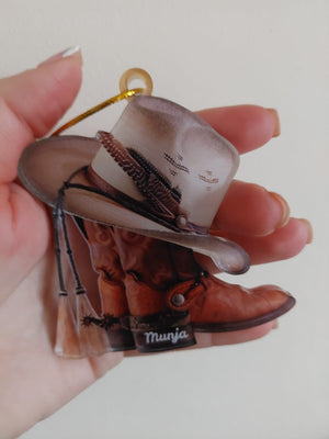 Personalized BOOTS AND HAT COWBOY Acrylic Car Ornament Christmas Ornament