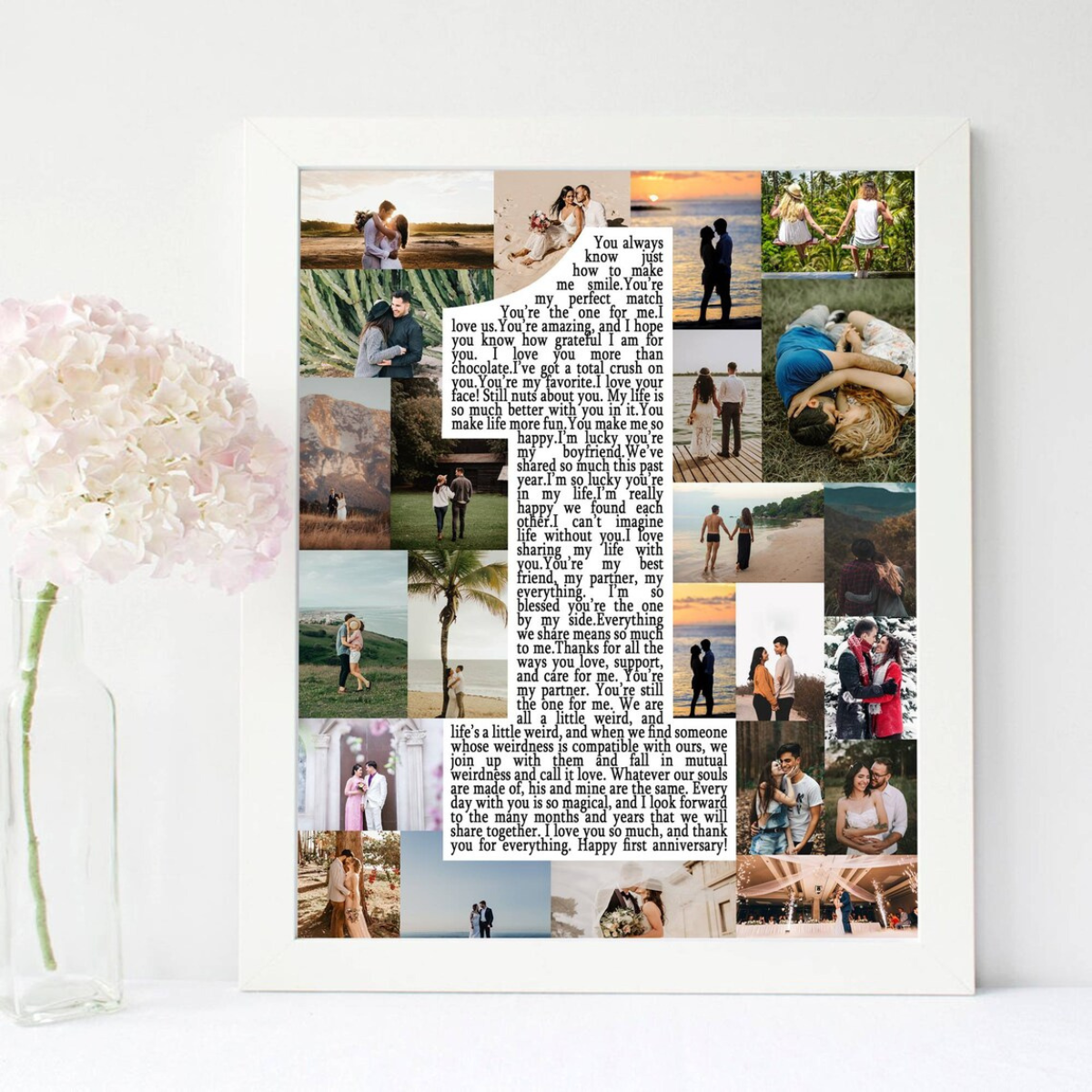 Custom First Anniversary Collage Canvas, One Year Anniversary Gifts for Couple, 1 Year Anniversary Gift for Boyfriend Girlfriend