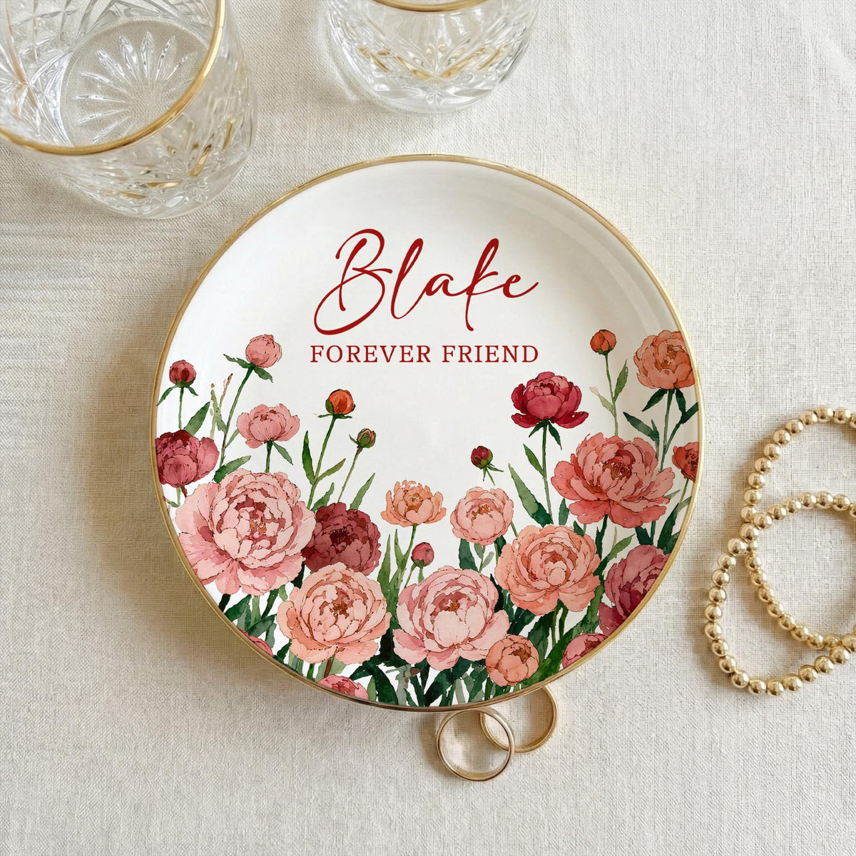 Personalized Birth Flower Trinket Dish, Custom Watercolor Flower Ring Dish, Mother's Day Gift, Wedding Bridesmaid Gift, Birthday Jewelry Dish
