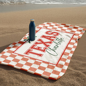 Personalized Coquette School Striped Beach Towel: College University Pride Spirit Gift, High School Graduation Gift, Class Of 2026 Gift
