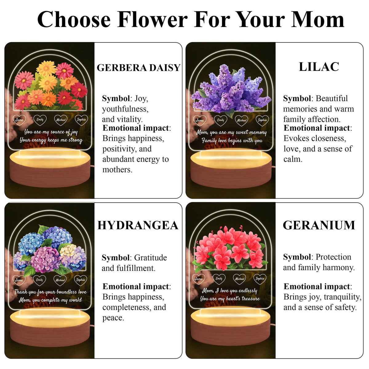 Flower Basket For Mom - Personalized 3D LED Light Wooden Base - Gift For Mom, Mother's Day Gift