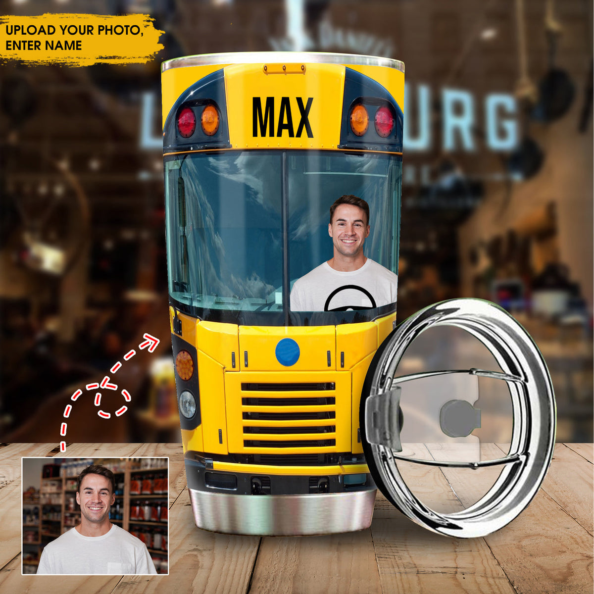 Custom Photo Bus Driver Tumbler, Gift For Bus Driver, Father Gift