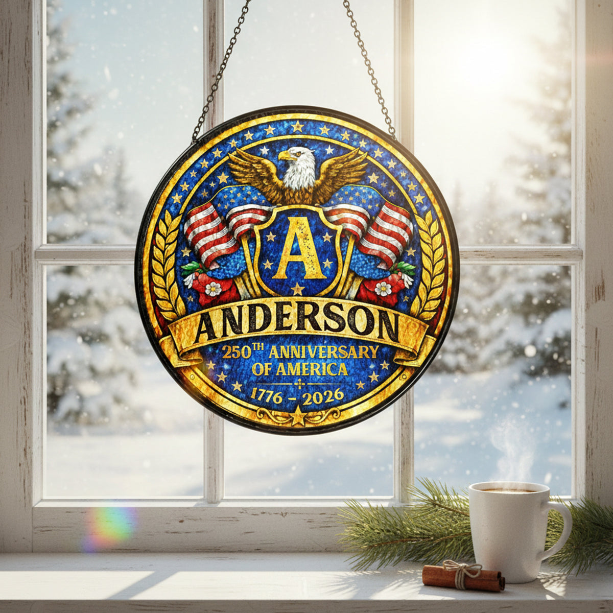 Personalized Eagle Crest Glass Suncatcher 250th Anniversary