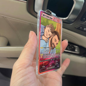 Custom Poke Card Father's Day Car Visor For Dad, Personalized Trading Card Style Car Visor Picture Holder, Dad And Kid Portrait Car Visor Clip