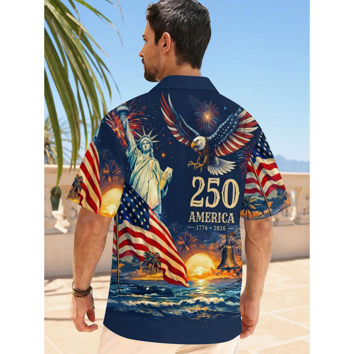 Men's Hawaiian Shirt America's Freedom 250th Anniversary,1776-2026 Patriotic Short Sleeve Button Down Vintage Shirt,United States 250 Years