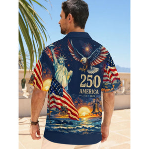 Men's Hawaiian Shirt America's Freedom 250th Anniversary,1776-2026 Patriotic Short Sleeve Button Down Vintage Shirt,United States 250 Years