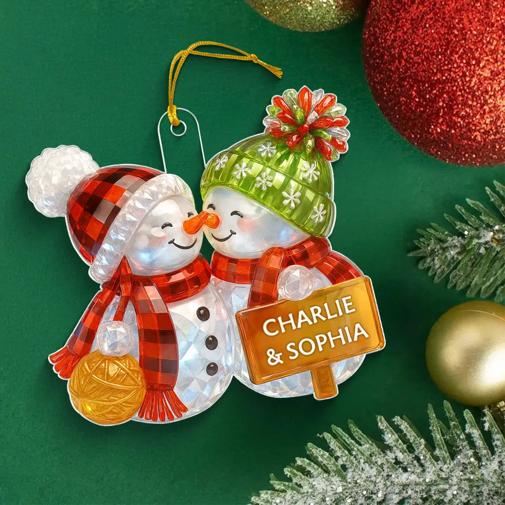 3D Crystal Effect Kissing Snowman - Personalized Acrylic Ornament - Christmas Gift For Couple