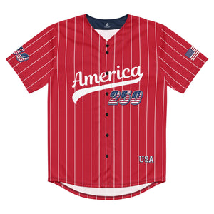 Personalized USA 250th Baseball Jersey, Red White and Blue, Custom Patriotic Shirt, Independence Day Apparel, 4th of July