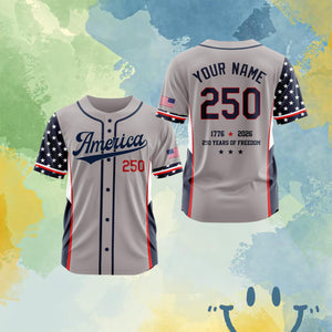 Personalized America 250 Jersey, 4th of July Baseball Shirt, USA Patriotic Jersey, Custom Name Number Independence Day Outfit