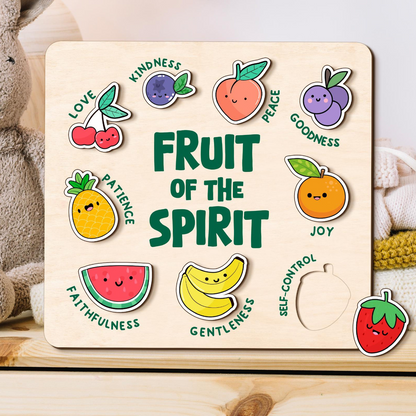 Fruit Of The Spirit Puzzle Gift, Custom Wooden Name Puzzle, Christian Gift for Kids, Baby Girl Gift, Godchild Gift, Toddlers Birthday Gifts