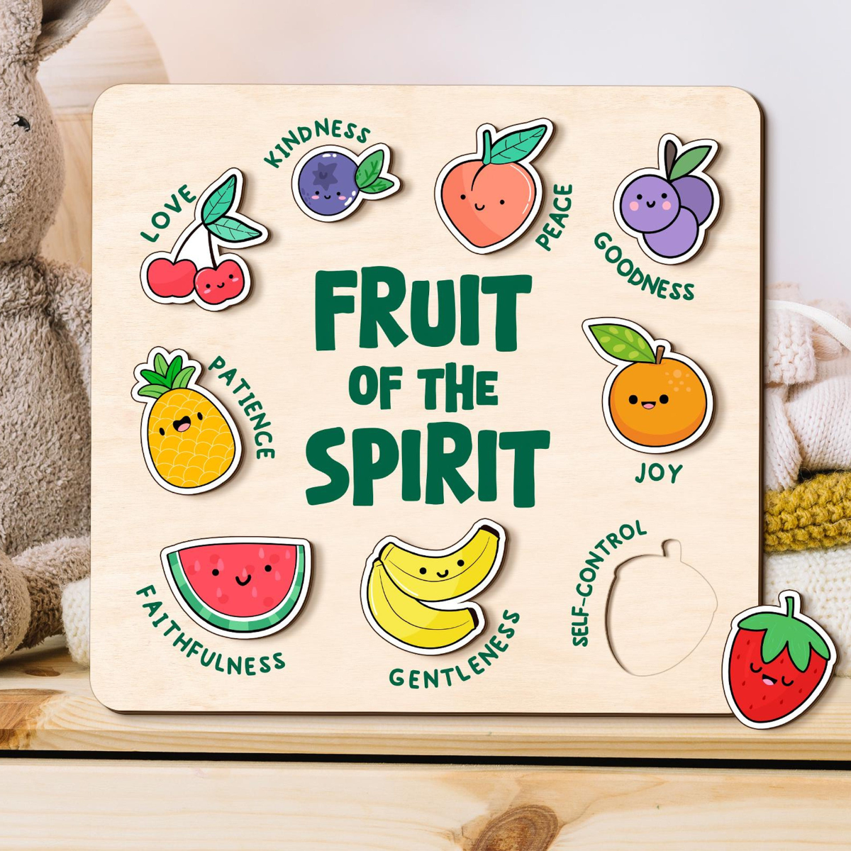 Fruit Of The Spirit Puzzle Gift, Custom Wooden Name Puzzle, Christian Gift for Kids, Baby Girl Gift, Godchild Gift, Toddlers Birthday Gifts