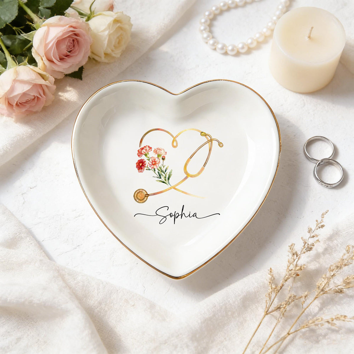 Personalized Nurse Ring Dish: Nurse Graduation Jewelry Dish, Stethoscope Trinket Dish With Name, Nurse Retirement Keepsake, Nurse Day Gift
