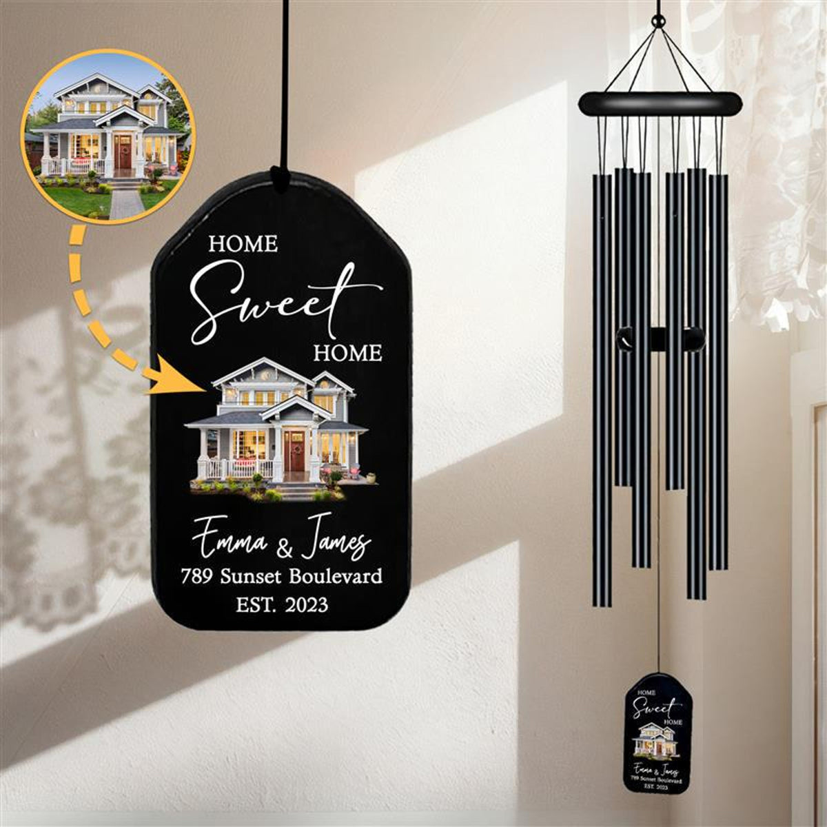 Personalized Home Sweet Home Wind Chime, Housewarming Wind Chime, Housewarming Gifts, New Home Gifts, Custom House Photo, Unique Gift