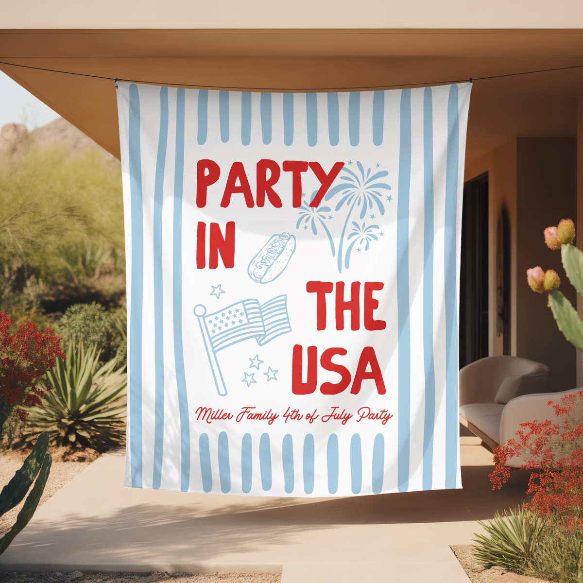 Custom 4th of July Party Banner, Family BBQ Sign, America 250th Anniversary Celebration Backdrop, USA Celebration Decor