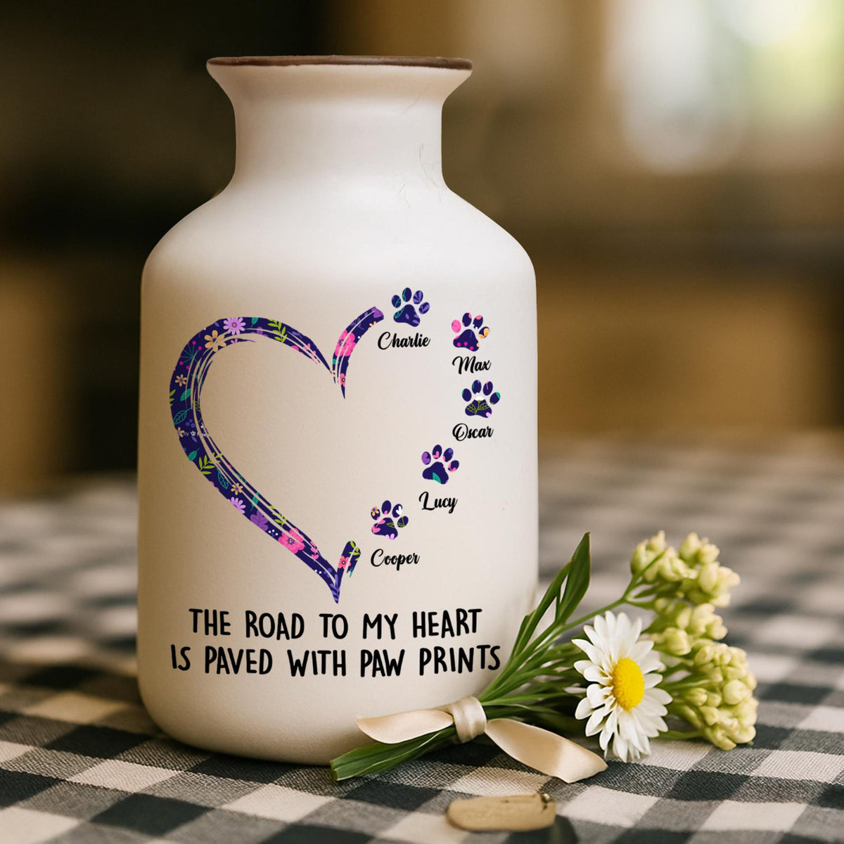 Personalized Pet Flower Pot, Custom Paw Print Vase, Dog Lover Gift, The Road to My Heart Is Paved With Paw Prints