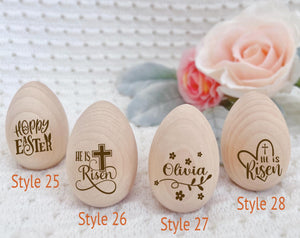 Personalized Engraved Wooden Egg for Easter Egg Basket, Easter egg table setting, Easter tray Easter Christian decor, He is risen