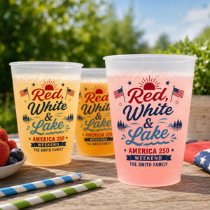 Red White and Lake Plastic Cups, Personalized Lake Weekend Stadium Cups, Custom America 250 Family Party Favors