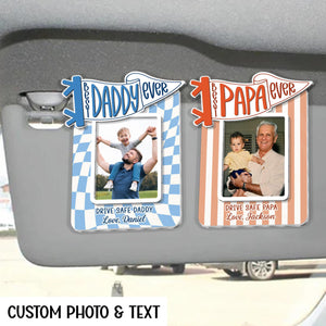 Personalized Best Dad Ever Sun Visor Clip Picture Frame, Custom Photo Car Visor Clip for Dad, Drive Safe Daddy Gifts, First Fathers Day Gift