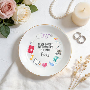 Personalized Nurse Jewelry Dish - Nurse Graduation Jewelry Dish, Stethoscope Name Trinket Dish, Never Forget The Difference You Made