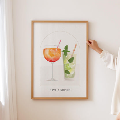 Personalised Name Wine, Beer & Cocktail Wall Art, Bar Cart Decor, Cocktail Bar At Home Decor