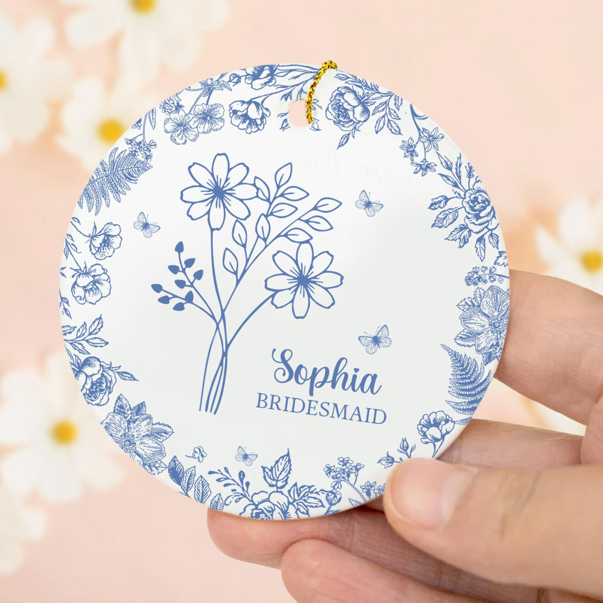Personalized Bridesmaid Ornament, Bridesmaid Proposal Gift, Birth Month Flower Ornament, Christmas Gift For Bridesmaid, Bridal Shower Gift